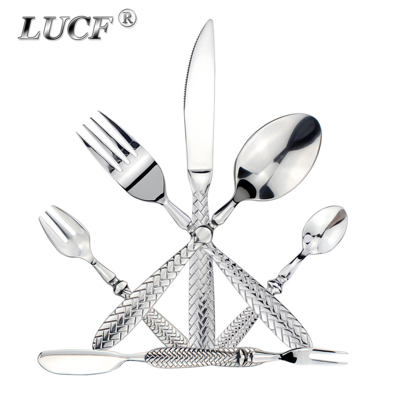 Exquisite Woven Pattern Stainless Steel Cutlery Set