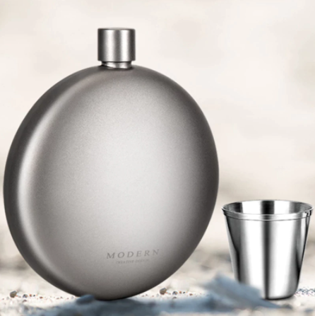 Round Titanium Hip Flask