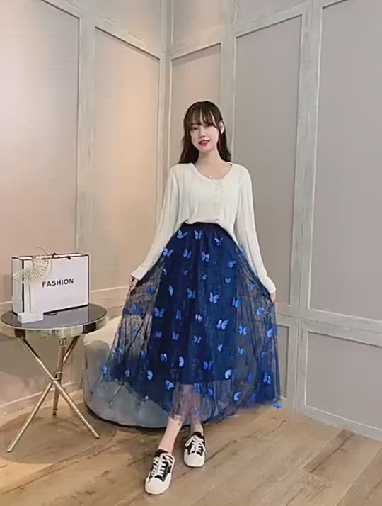Butterfly Lace Full-Length Skirt