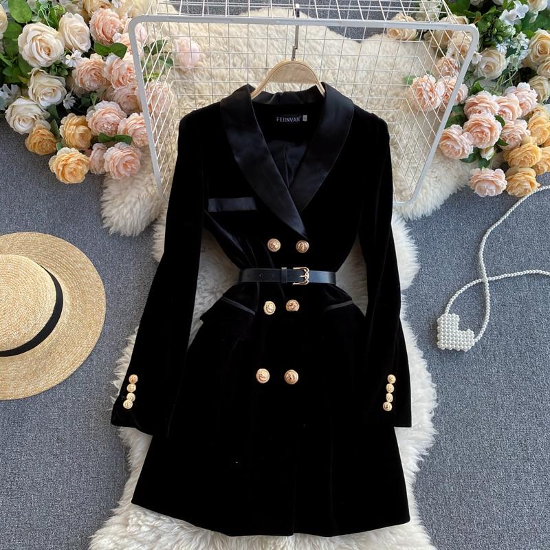Double-Breasted Velvet Blazer with Belt