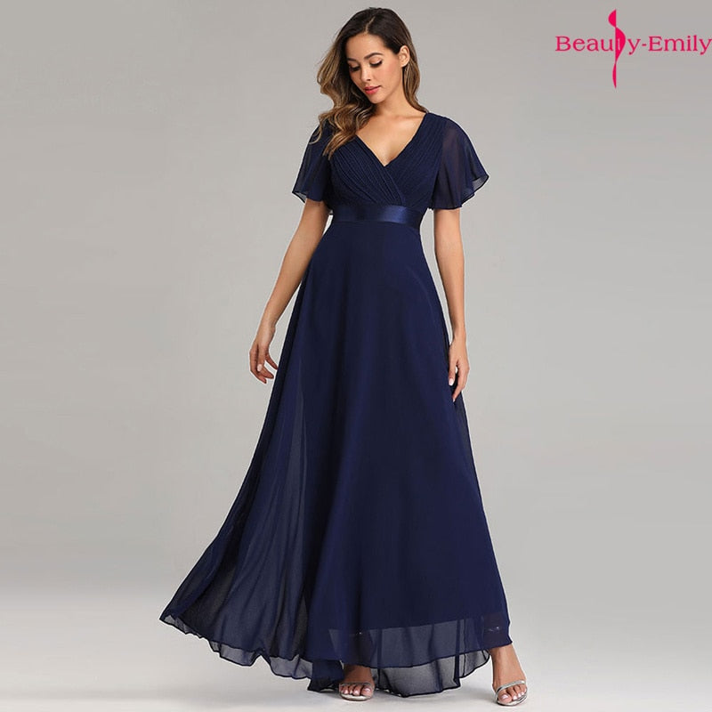Floor-length V-Neck Flowing Evening Gown