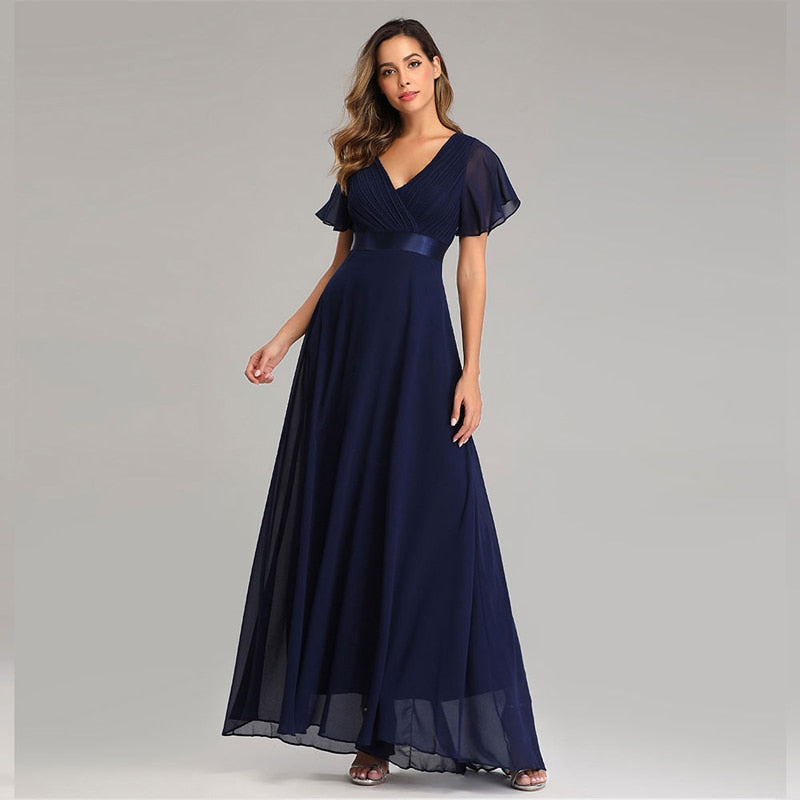 Floor-length V-Neck Flowing Evening Gown