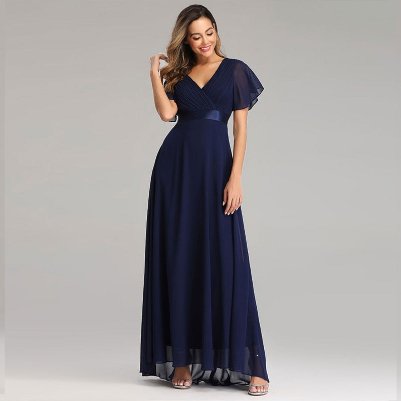 Floor-length V-Neck Flowing Evening Gown