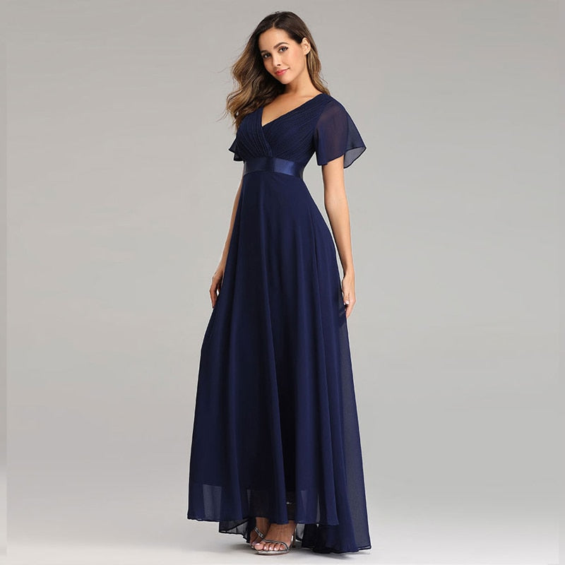 Floor-length V-Neck Flowing Evening Gown