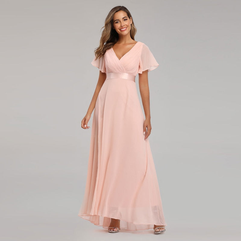 Floor-length V-Neck Flowing Evening Gown