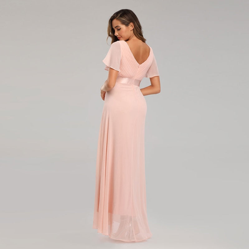 Floor-length V-Neck Flowing Evening Gown