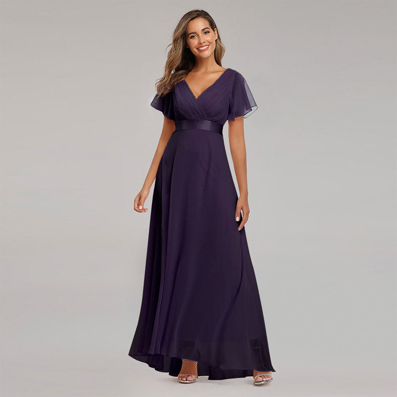 Floor-length V-Neck Flowing Evening Gown