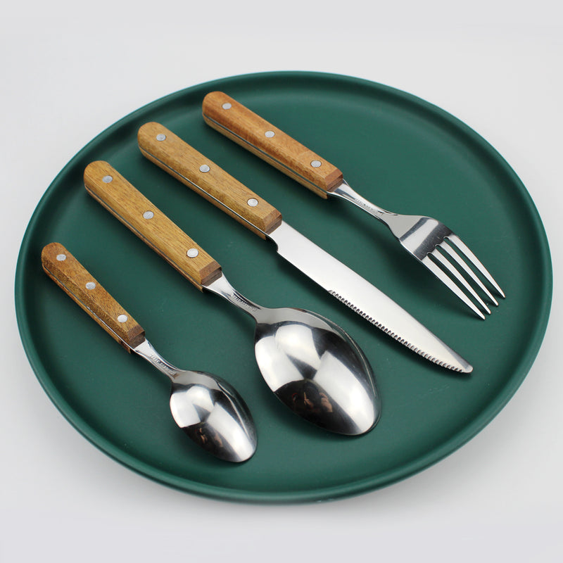 Delightful Stainless Steel Wooden-Handle Cutlery Set