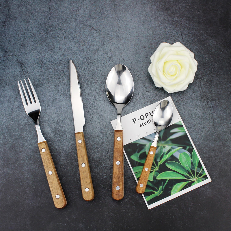 Delightful Stainless Steel Wooden-Handle Cutlery Set