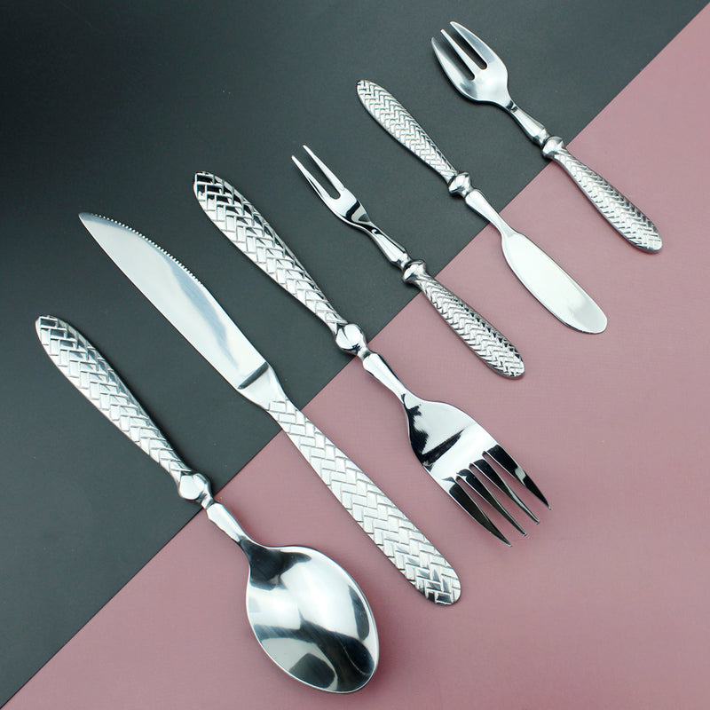 Exquisite Woven Pattern Stainless Steel Cutlery Set