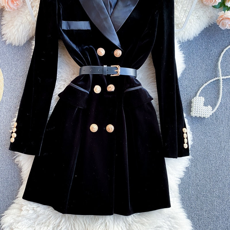 Double-Breasted Velvet Blazer with Belt