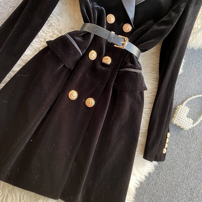 Double-Breasted Velvet Blazer with Belt