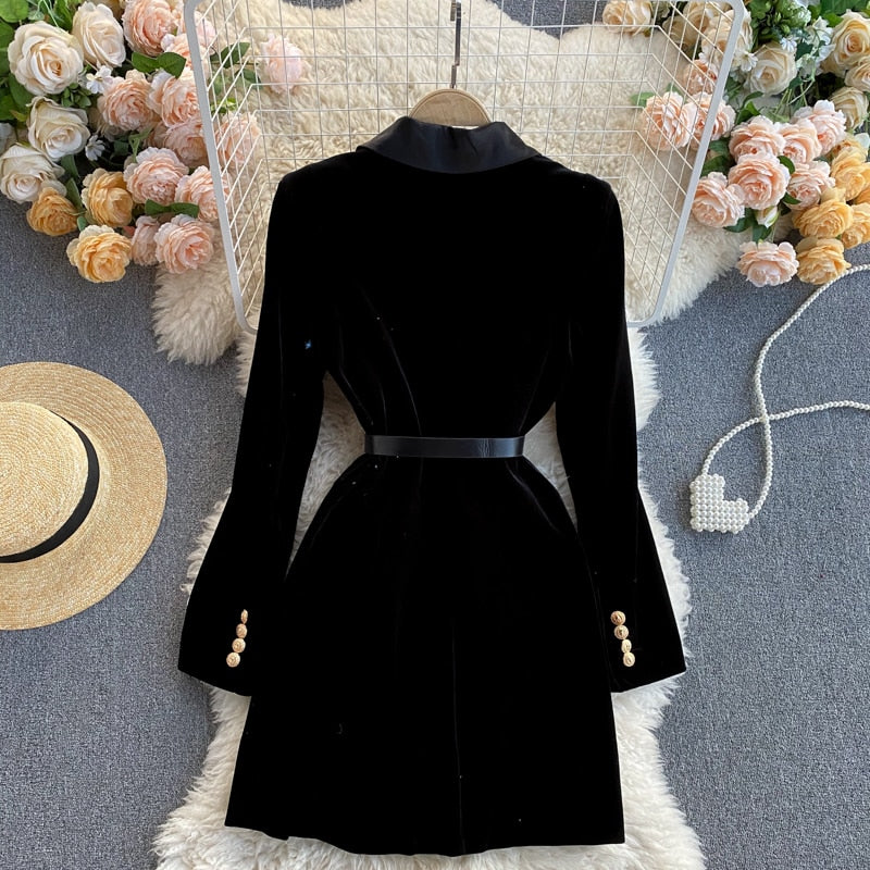 Double-Breasted Velvet Blazer with Belt