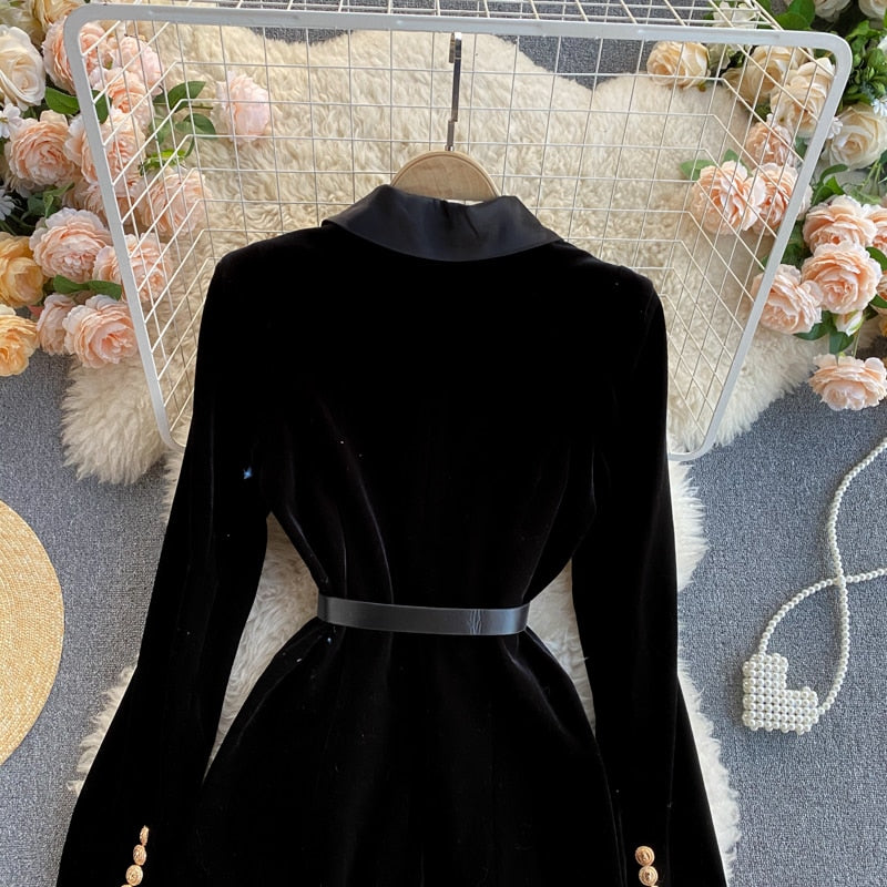 Double-Breasted Velvet Blazer with Belt