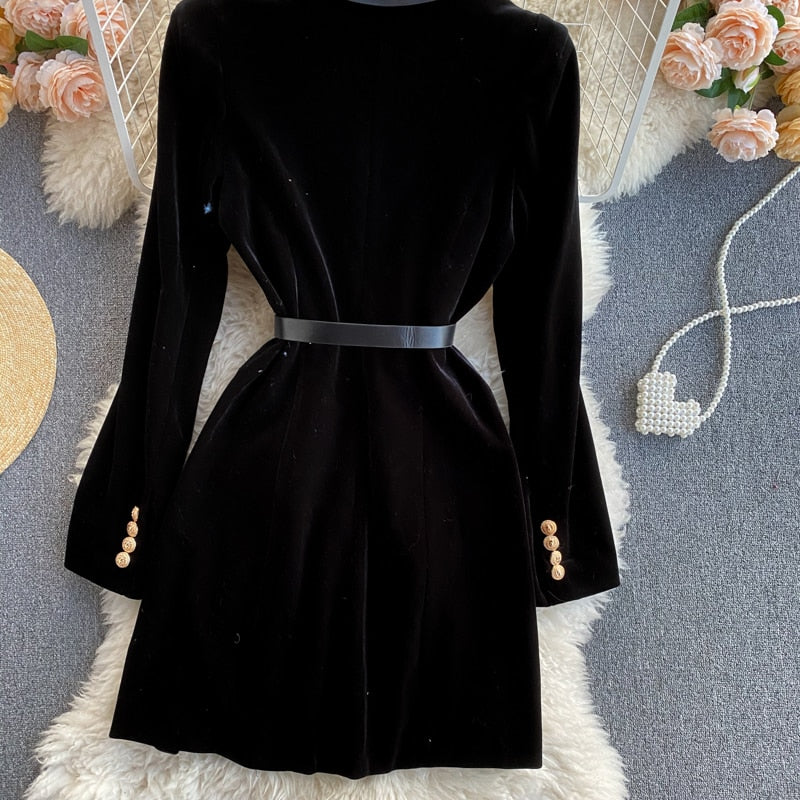 Double-Breasted Velvet Blazer with Belt