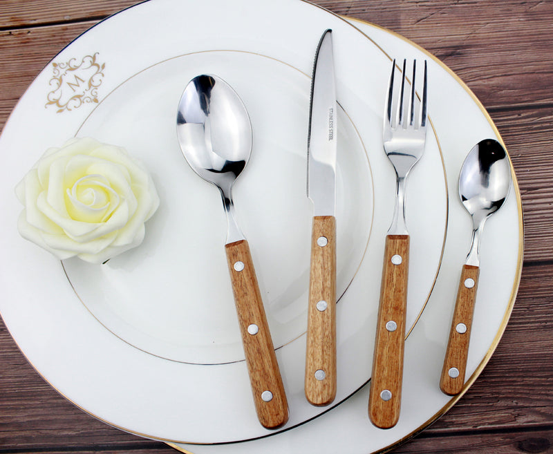Delightful Stainless Steel Wooden-Handle Cutlery Set