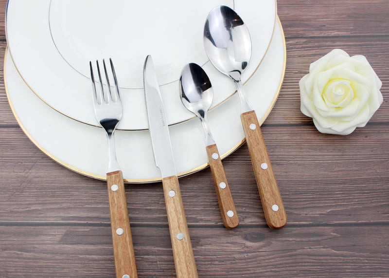 Delightful Stainless Steel Wooden-Handle Cutlery Set