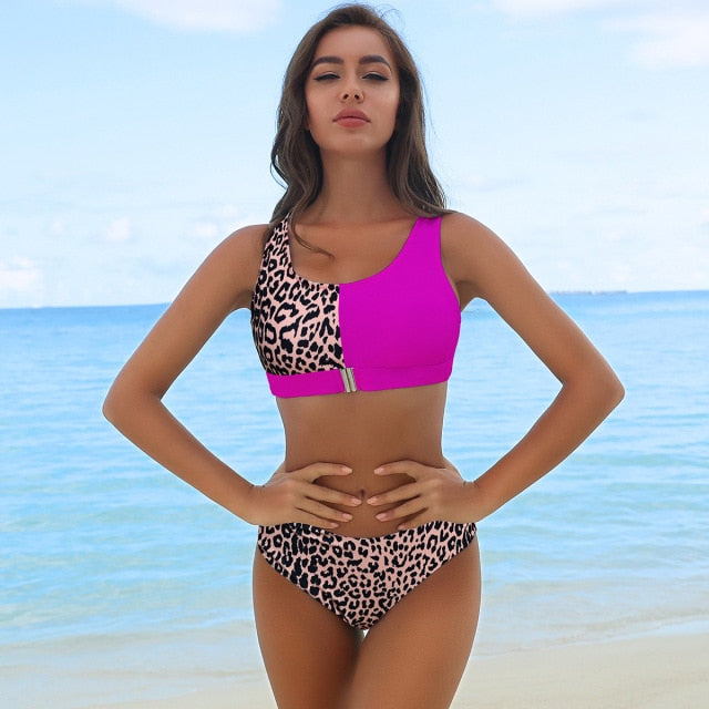 High Waist Two-Piece Front Zipper Swimsuit