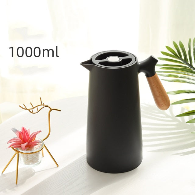 Modern Insulated Carafe with Wooden Handle (1 litre)