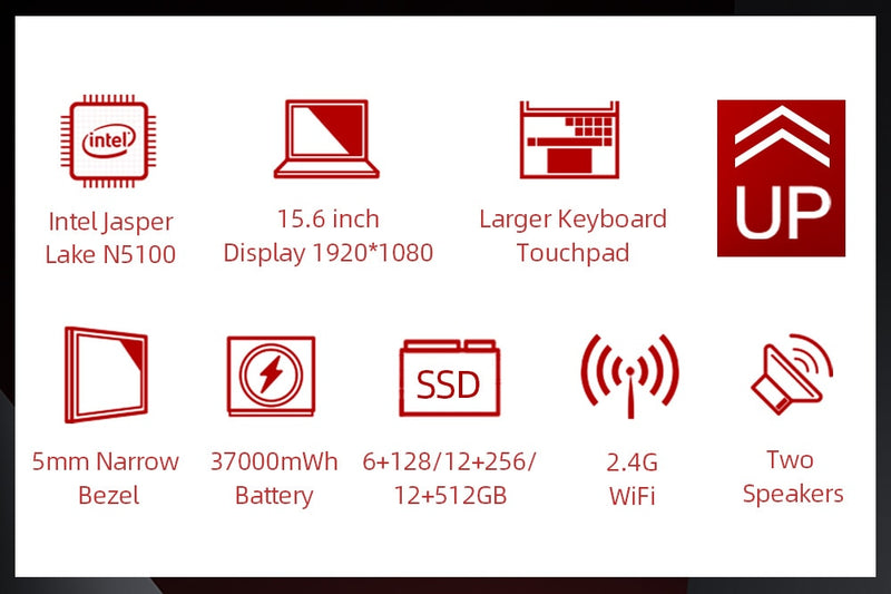 Dere MBook M10 Laptop 15.6" Intel Celeron N5095 FHD Core 12 GB ROM 256 GB, 512 GB Windows 10