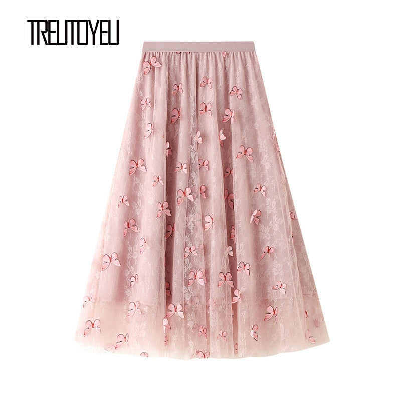 Butterfly Lace Full-Length Skirt