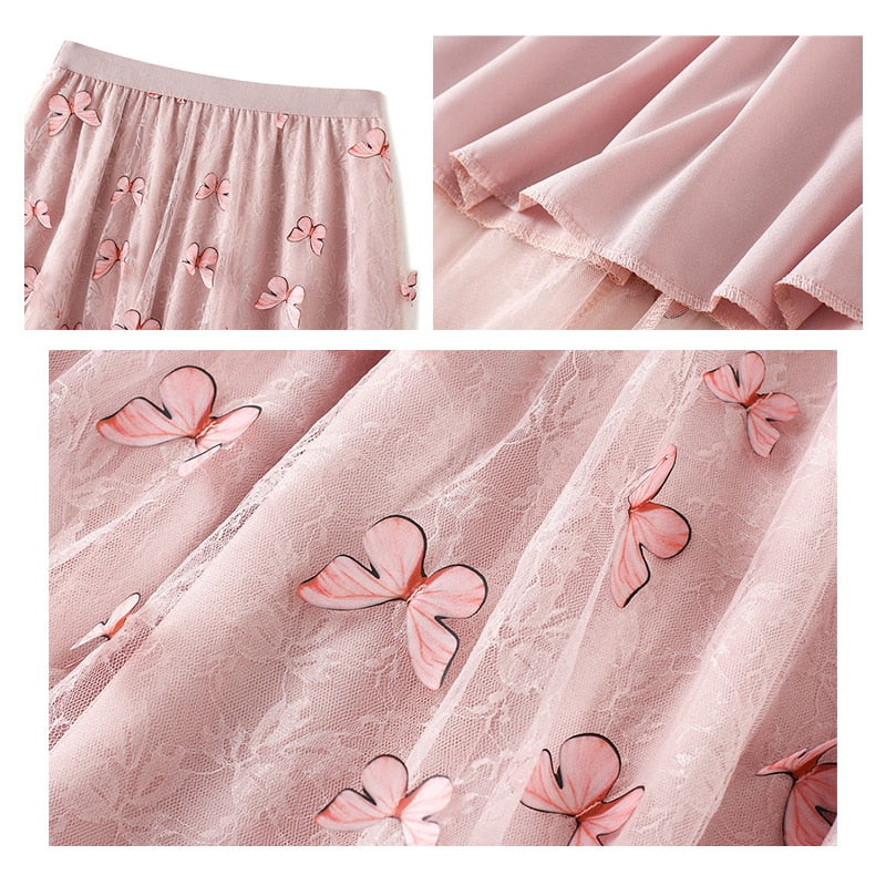 Butterfly Lace Full-Length Skirt