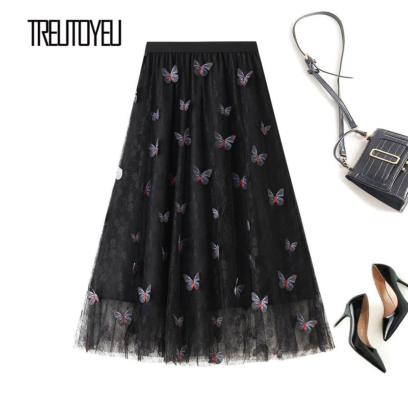 Butterfly Lace Full-Length Skirt