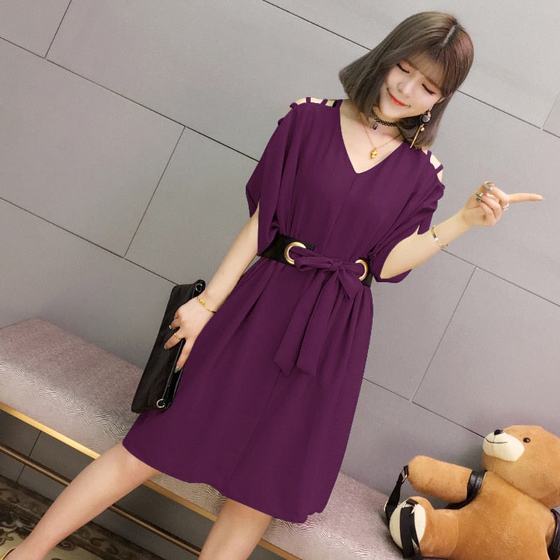 V-Neck Belted Dress