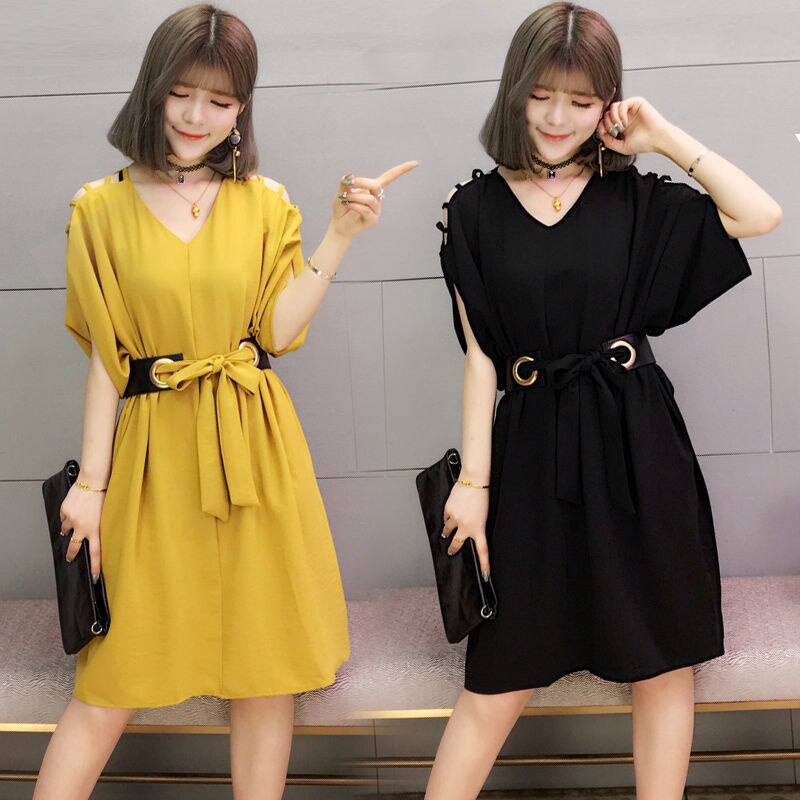 V-Neck Belted Dress