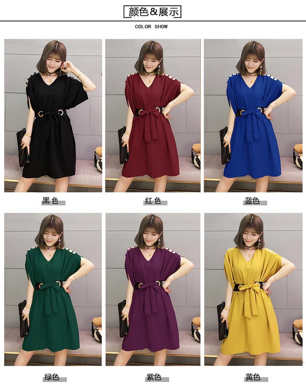 V-Neck Belted Dress