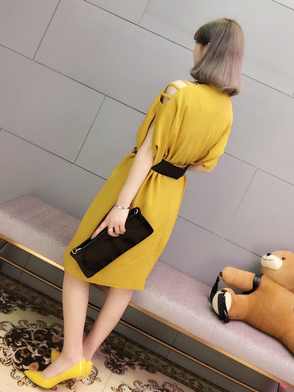 V-Neck Belted Dress