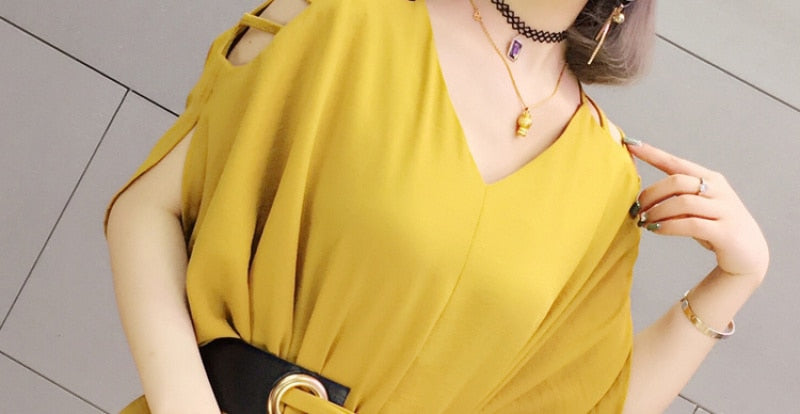 V-Neck Belted Dress