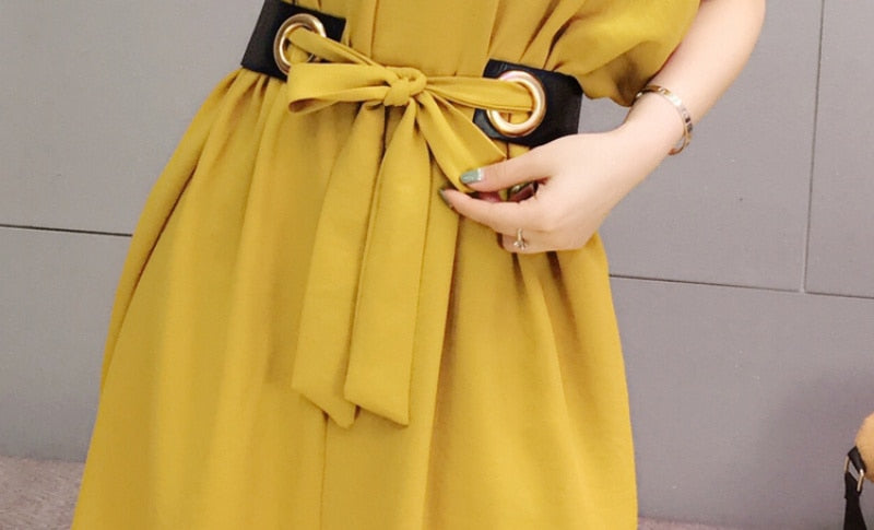 V-Neck Belted Dress