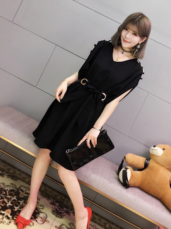 V-Neck Belted Dress