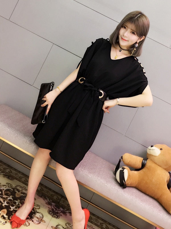 V-Neck Belted Dress