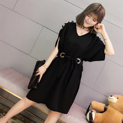 V-Neck Belted Dress
