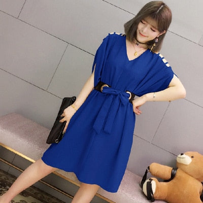 V-Neck Belted Dress