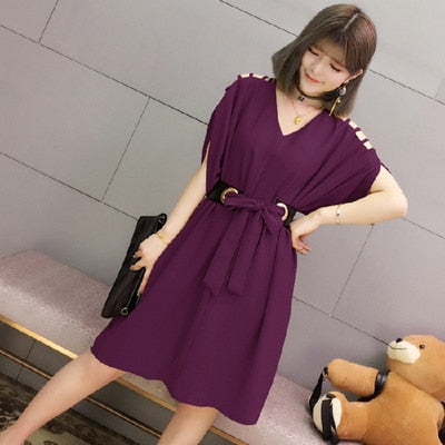 V-Neck Belted Dress