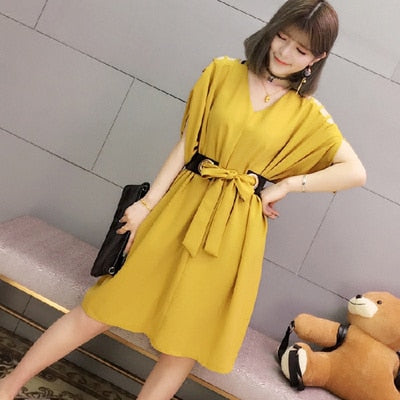 V-Neck Belted Dress