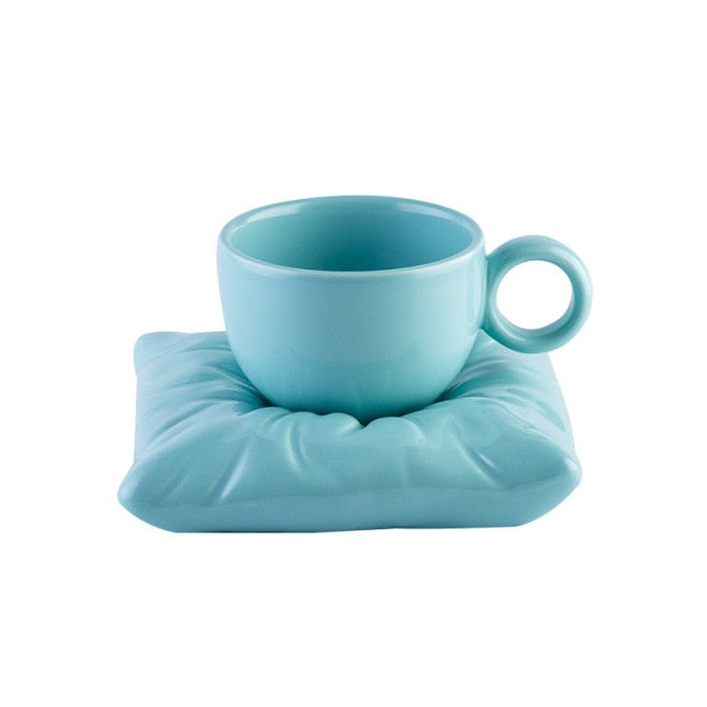 Ceramic Teacup with Pillow-Shaped Saucer