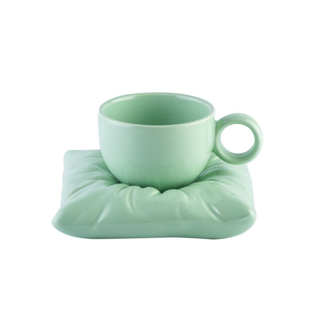 Ceramic Teacup with Pillow-Shaped Saucer