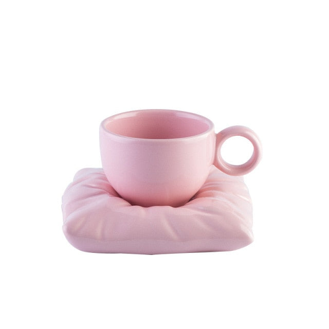 Ceramic Teacup with Pillow-Shaped Saucer