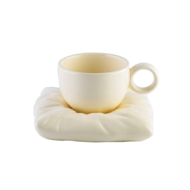 Ceramic Teacup with Pillow-Shaped Saucer