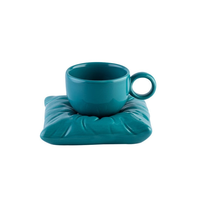 Ceramic Teacup with Pillow-Shaped Saucer