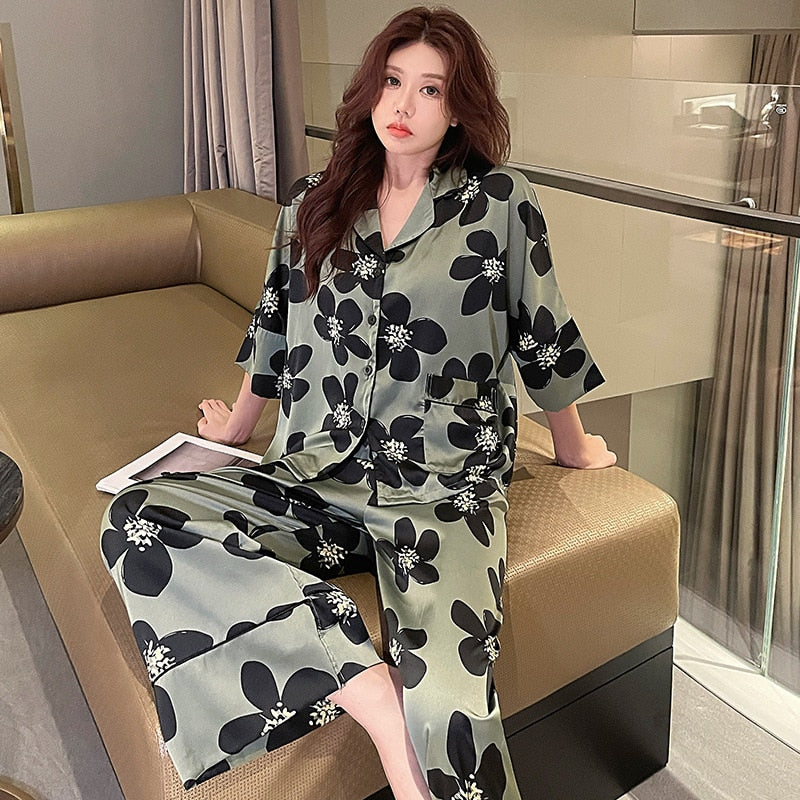 Collared Satin Pajamas Set