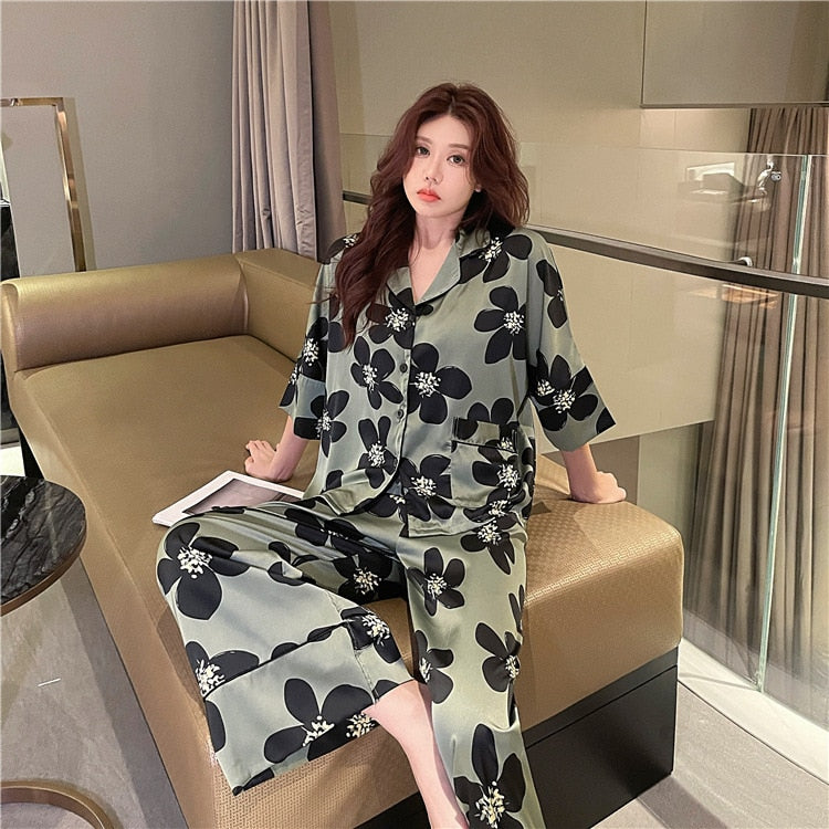 Collared Satin Pajamas Set