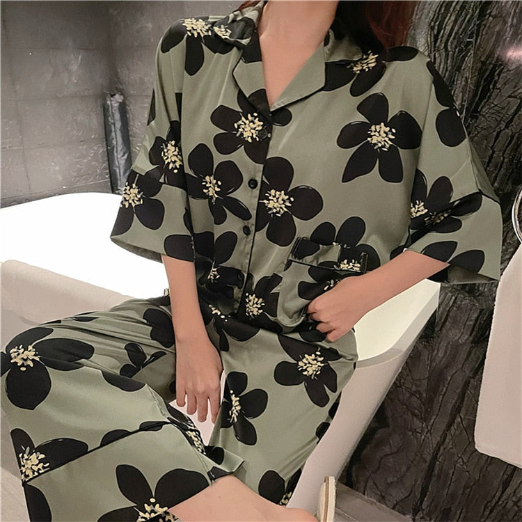 Collared Satin Pajamas Set