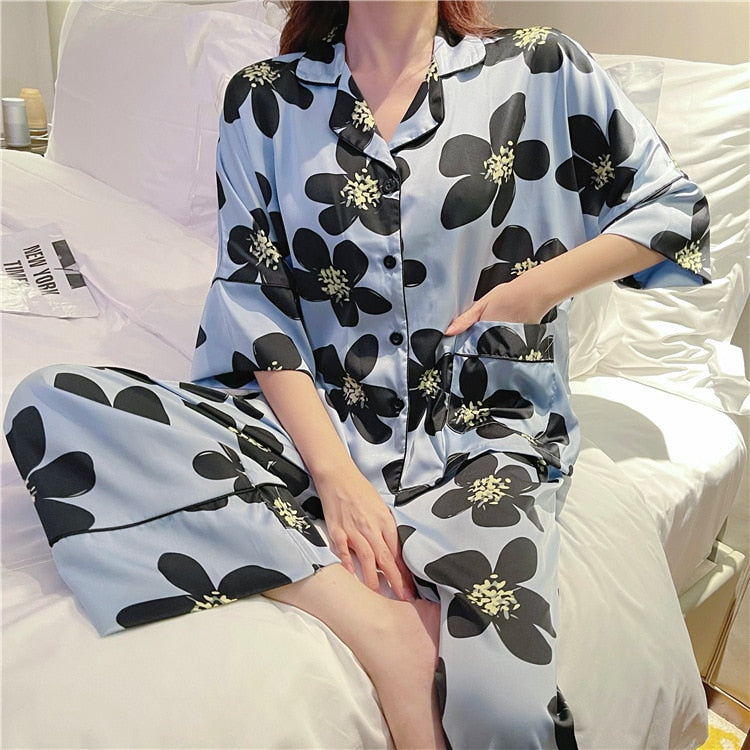 Collared Satin Pajamas Set