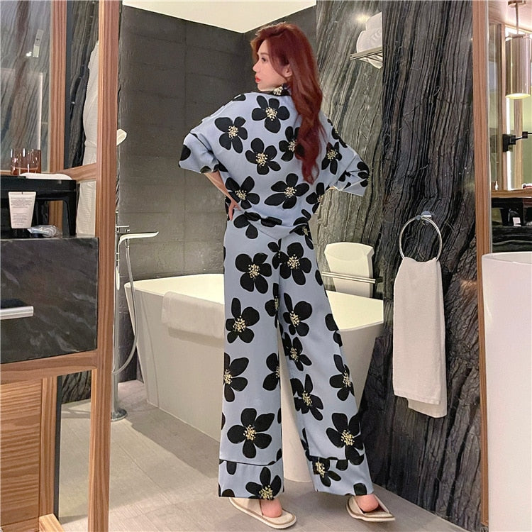 Collared Satin Pajamas Set