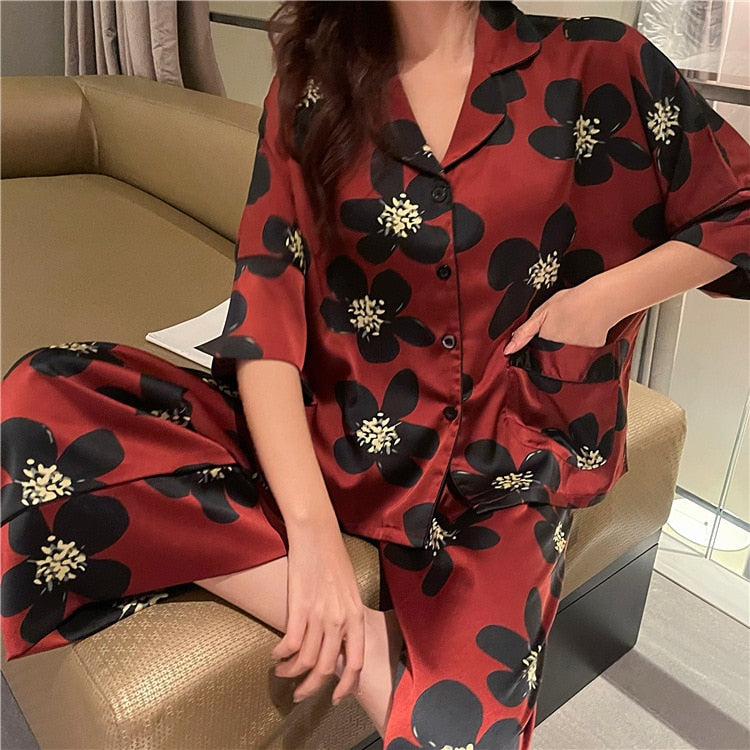 Collared Satin Pajamas Set